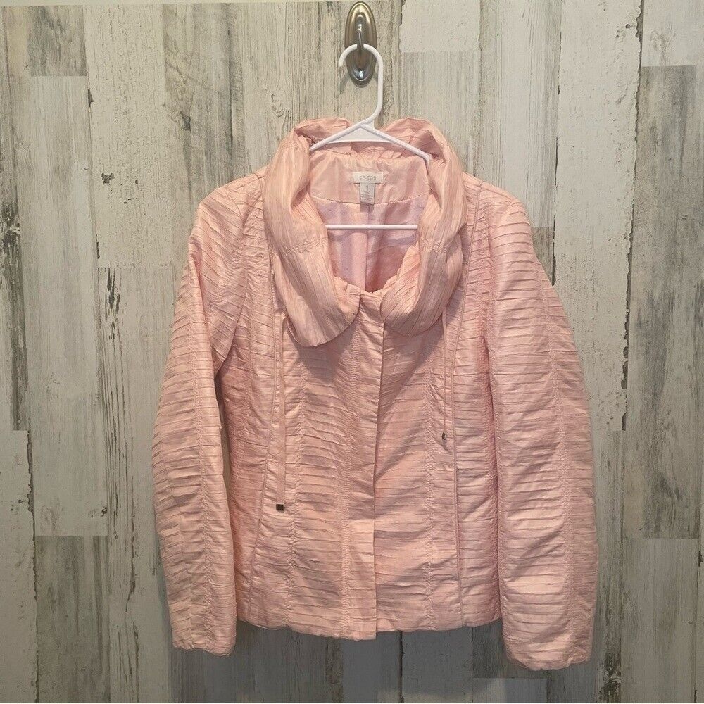 Chicos Twisty Textured Tami Lightweight Jacket- Toscanini Light‎ Pink - Size 1